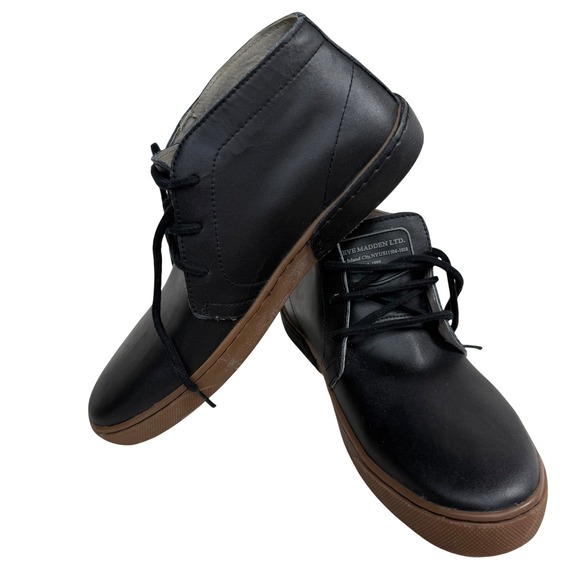 Steve Madden Upton Mens Black Leather Chukka Boots Gum Sole Mid Top Sneakers 8.5 - Picture 4 of 8